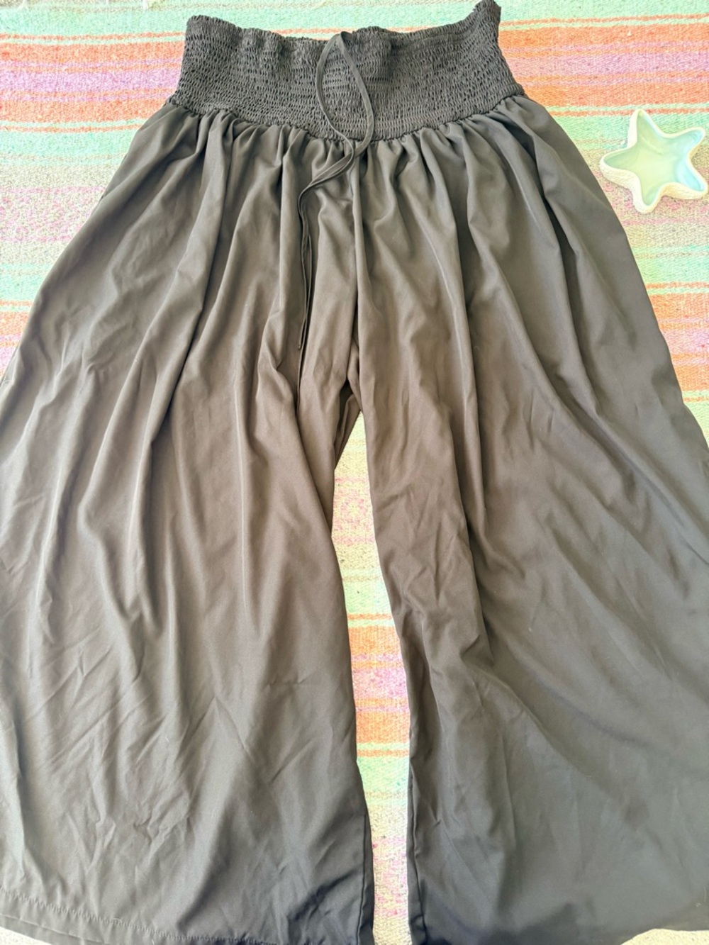 SHEIN Curve Black Wide Leg Pants Smocked Waist 3XL Flowy